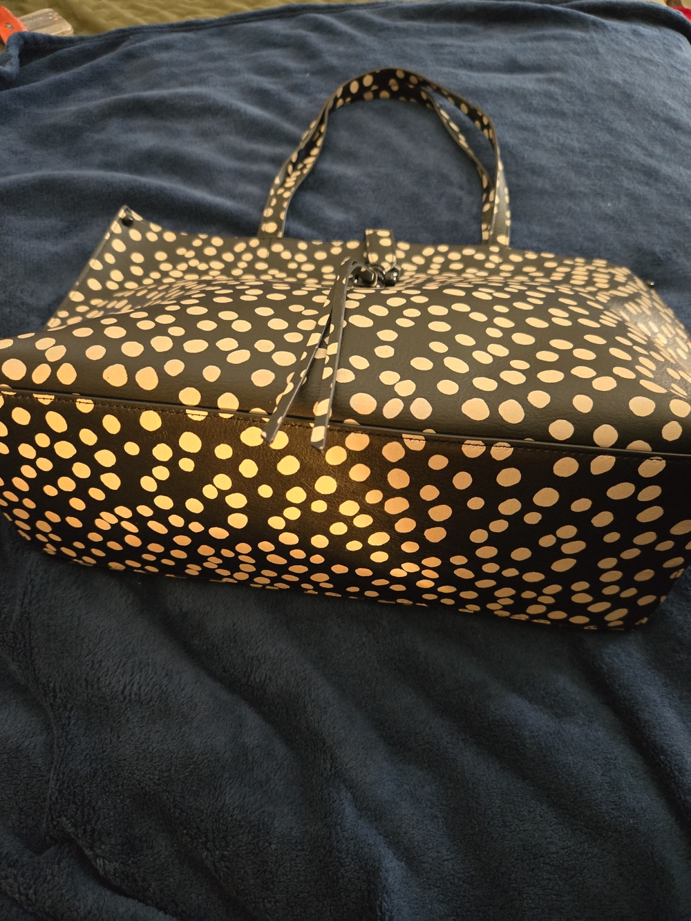 Rebecca Minkoff Black Leather Tote with Cream/White Polka Dot Print. Like New! - Picture 4 of 15